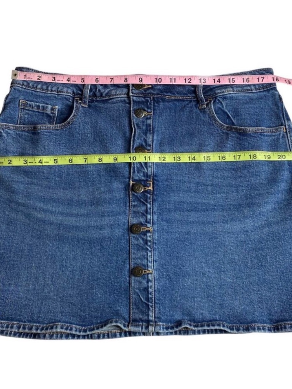 Old Navy Button Front Denim Scottie Blue High Waisted Mini Skirt Sz16 - Picture 4 of 7